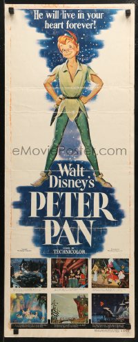 3p0680 PETER PAN insert 1953 Walt Disney animated cartoon fantasy classic, great full-length art!