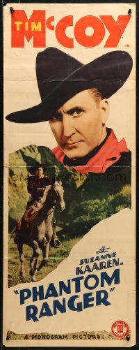 3p0681 PHANTOM RANGER insert 1938 cool image of cowboy Tim McCoy on horseback & close-up, rare!