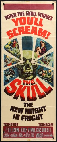 3p0714 SKULL insert 1965 Peter Cushing, Christopher Lee, cool horror artwork of creepy skull!