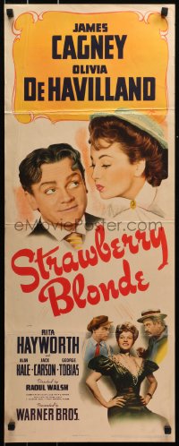 3p0720 STRAWBERRY BLONDE insert 1941 Cagney w/pretty Olivia De Havilland & Rita Hayworth, rare!