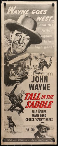 3p0725 TALL IN THE SADDLE insert R1953 cool western artwork of big John Wayne & Gabby Hayes!