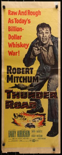 3p0730 THUNDER ROAD insert 1958 great artwork of moonshiner Robert Mitchum!
