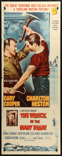 3p0751 WRECK OF THE MARY DEARE insert 1959 art of Gary Cooper & Charlton Heston fighting!