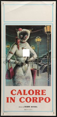 3p0288 CALORE IN CORPO Italian locandina 1985 wild artwork of naked woman inside cat suit, Body Heat!