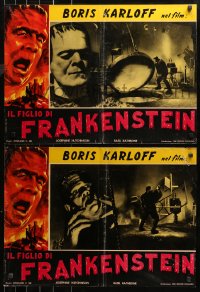 3p0230 SON OF FRANKENSTEIN group of 2 Italian 19x26 pbustas R1963 monster Boris Karloff, different!