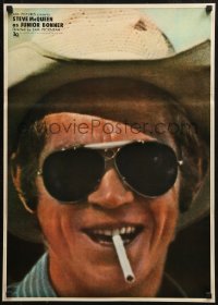 3p0463 JUNIOR BONNER Japanese 1972 great close-up of smoking rodeo cowboy Steve McQueen!