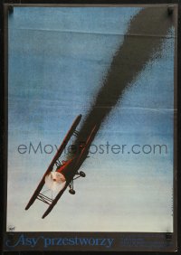 3p0030 ACES HIGH Polish 19x26 1977 Malcolm McDowell, WWI airplane crashing art by Wasilewski!