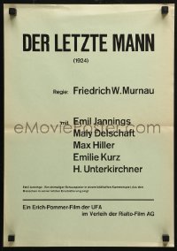 3p0052 LAST LAUGH Swiss R1970s F.W. Murnau's Der Letzte Mann, Emil Jannings, Maly Delschaft!