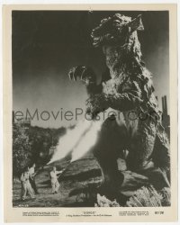 3r0265 GORGO 8.25x10.25 still 1961 special FX scene of men using fire against the rubbery monster!