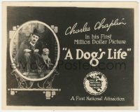 3r0199 DOG'S LIFE 8x10 LC 1918 cool oval image of sad Chaplin & his dog framed on art mantle!