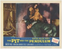 3r1310 PIT & THE PENDULUM LC #4 1961 pretty Barbara Steele with fallen Vincent Price on stairs!
