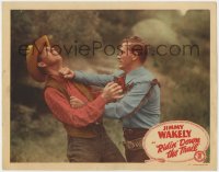 3r1338 RIDIN' DOWN THE TRAIL LC #6 1947 best close up of cowboy Jimmy Wakely punching bad guy!