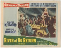 3r0036 RIVER OF NO RETURN LC #3 1954 Robert Mitchum & cowboys watch sexy Marilyn Monroe play guitar!