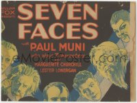 3r0909 SEVEN FACES window card 1929 wonderful art of Paul Muni in seven different roles, ultra rare!