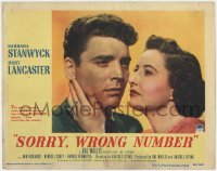 3r1385 SORRY WRONG NUMBER LC #3 1948 best super close up of Burt Lancaster & Barbara Stanwyck!