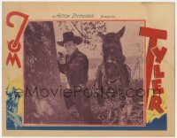 3r1449 TOM TYLER LC 1940s great close up aiming his gun behind tree while his horse waits!