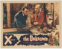 3r1492 X THE UNKNOWN LC #3 1957 close up of Dean Jagger & Edward Chapman staring at broken case!