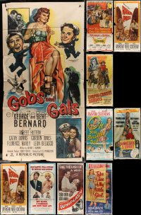 3s0108 LOT OF 10 FOLDED GLUED OR TAPED THREE-SHEETS 1940s-1960s a variety of movie imagess!
