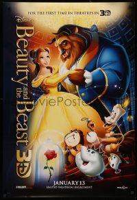 3t0760 BEAUTY & THE BEAST advance DS 1sh R2012 Walt Disney cartoon classic, cool art of cast!