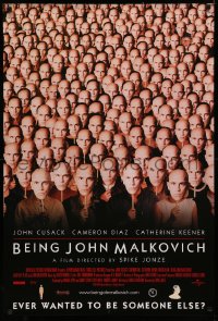 3t0763 BEING JOHN MALKOVICH int'l 1sh 1999 Spike Jonze, wacky image of lots of Malkovich masks!