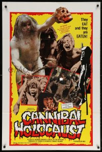 3t0790 CANNIBAL HOLOCAUST 1sh 1985 rare full-color one-sheet with gruesome image!