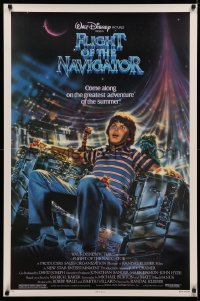 3t0850 FLIGHT OF THE NAVIGATOR 1sh 1986 Disney sci-fi, Jeff Wack artwork of Joey Cramer in spaceship!