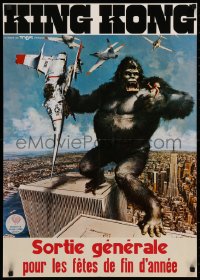 3t0097 KING KONG teaser German 1976 John Berkey art of BIG Ape standing on the Twin Towers!