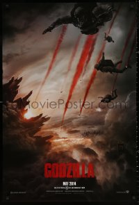 3t0864 GODZILLA teaser DS 1sh 2014 Bryan Cranston, soldiers parachuting over burning San Francisco!