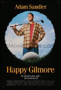 3t0884 HAPPY GILMORE 1sh 1996 image of Adam Sandler, he doesn't play, he destroys golf!