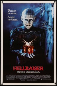 3t0894 HELLRAISER 1sh 1987 Clive Barker horror, great image of Pinhead, he'll tear your soul apart!