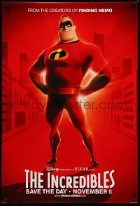 3t0911 INCREDIBLES advance DS 1sh 2004 Disney/Pixar sci-fi superhero, full-length Mr. Incredible!