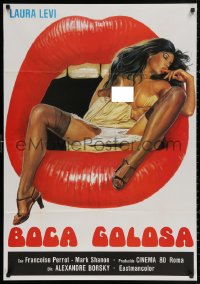 3t0110 GREEDY MOUTH export Italian 1sh 1981 striking artwork of super sexy Laura Levi in open mouth!