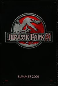 3t0942 JURASSIC PARK 3 teaser DS 1sh 2001 Sam Neill, Macy, classic-style red logo with Spinosaurus!