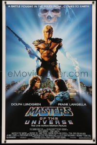 3t0986 MASTERS OF THE UNIVERSE 1sh 1987 image of Dolph Lundgren as He-Man & Langella as Skeletor!