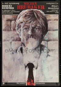 3t0273 BRUBAKER Polish 27x38 1984 Dybowski art of Redford as most wanted man in Wakefield prison!
