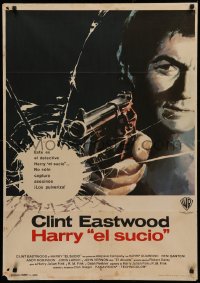 3t0318 DIRTY HARRY Spanish 1972 great c/u of Clint Eastwood pointing gun, Don Siegel crime classic!