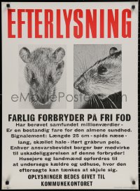 3t0412 EFTERLYSNING 25x34 Danish special poster 1960s cool wanted poster design & images of rat!