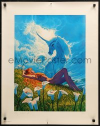 3t0545 GREG HILDEBRANDT signed #87/500 22x28 art print 1981 sexy art with woman in field and unicorn!