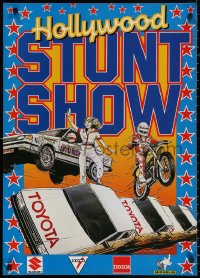 3t0456 HOLLYWOOD STUNT SHOW 23x33 special poster 1980s stuntwork with cars, motorcycles, and more!