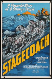 3t0396 STAGECOACH S2 poster 2000 John Ford, John Wayne, artwork of rushing stagecoach and horses!