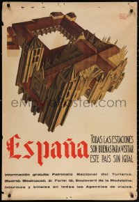 3t0498 ESPANA 27x40 Spanish travel poster 1930s Hipolito Hidalgo de Caviedes art of Leon Cathedral!