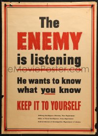 3t0535 ENEMY IS LISTENING 20x28 WWII war poster 1942 keep it to yourself or he knows what YOU know!
