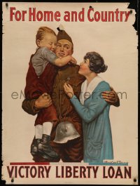 3t0518 FOR HOME & COUNTRY 30x40 WWI war poster 1918 Alfred Everitt Orr art of reunited family!