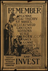 3t0522 REMEMBER & INVEST 20x30 WWI war poster 1919 James Monroe Hewlett art of Columbia, ultra-rare!