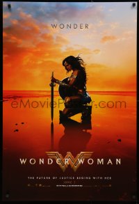 3t1188 WONDER WOMAN teaser DS 1sh 2017 sexiest Gal Gadot in title role/Diana Prince kneeling, June 2