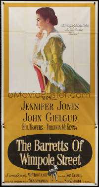 3w0351 BARRETTS OF WIMPOLE STREET 3sh 1957 art of pretty Jennifer Jones as Elizabeth Browning!