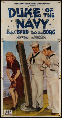 3w0382 DUKE OF THE NAVY 3sh 1942 Ralph Byrd & Stubby Kruger stare at Veda Ann Borg's sexy leg!