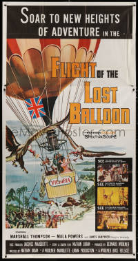 3w0385 FLIGHT OF THE LOST BALLOON 3sh 1961 soar to new heights of adventure, hot air balloon art!