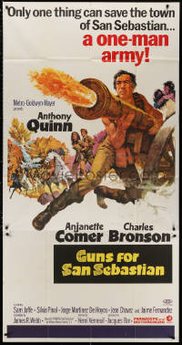 3w0400 GUNS FOR SAN SEBASTIAN 3sh 1968 Thurston art of one-man army Anthony Quinn firing cannon!