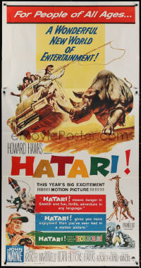 3w0404 HATARI 3sh 1962 Howard Hawks, great Frank McCarthy artwork of John Wayne in Africa!